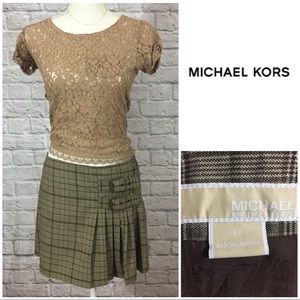 🌷 Michael Kors Plaid Buckled Skirt Tan EUC